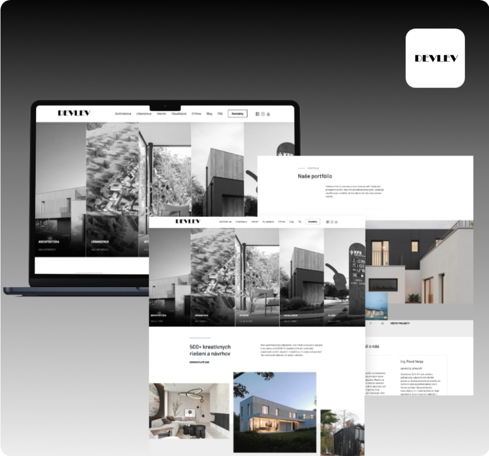 Tvorba web stránok na mieru pre architektonické a dizajnové štúdio DEVLEV